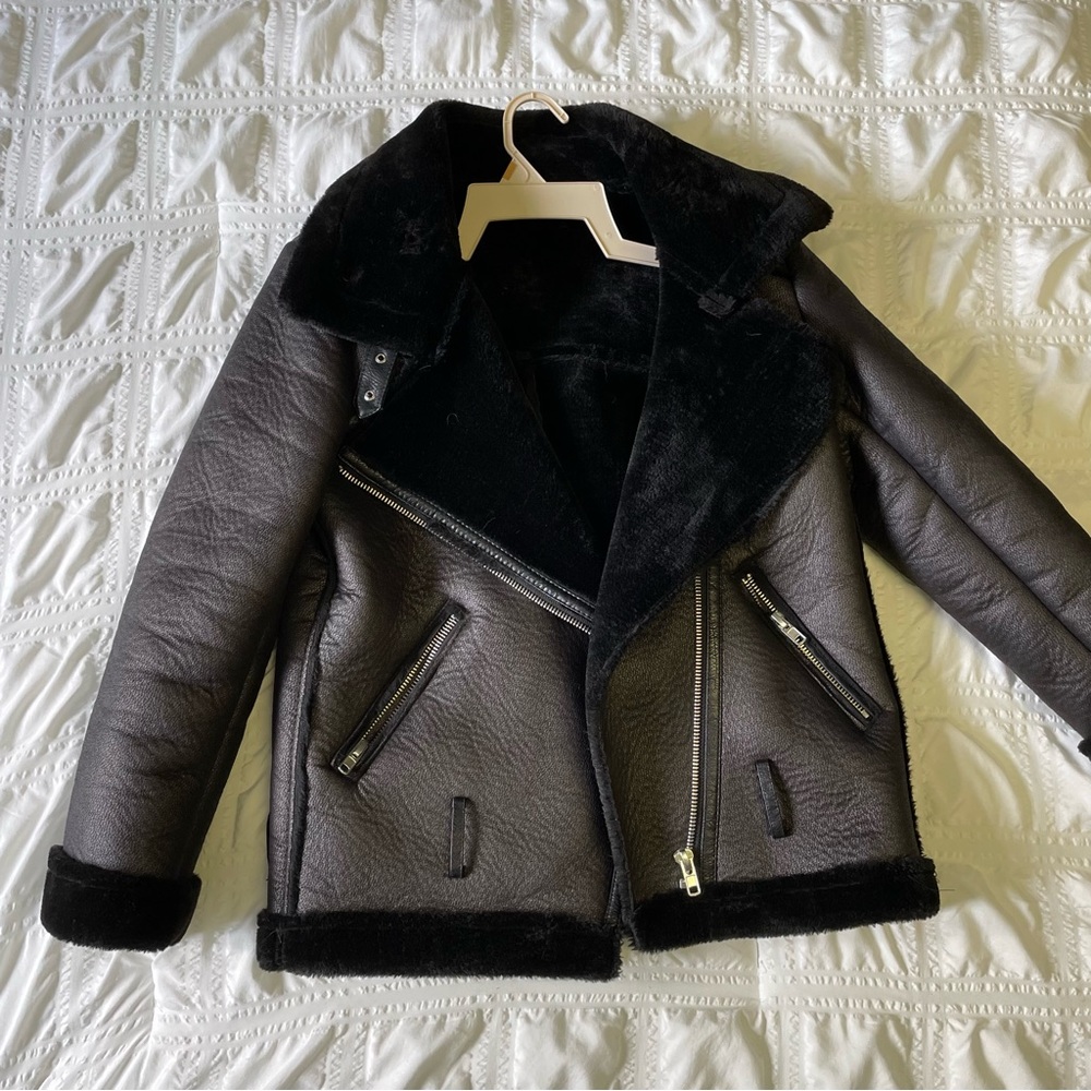 Black Shearling Fleece Lined Jacket